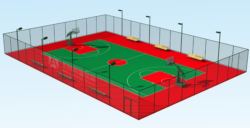 硅PU塑胶篮球场地面铺装效果图